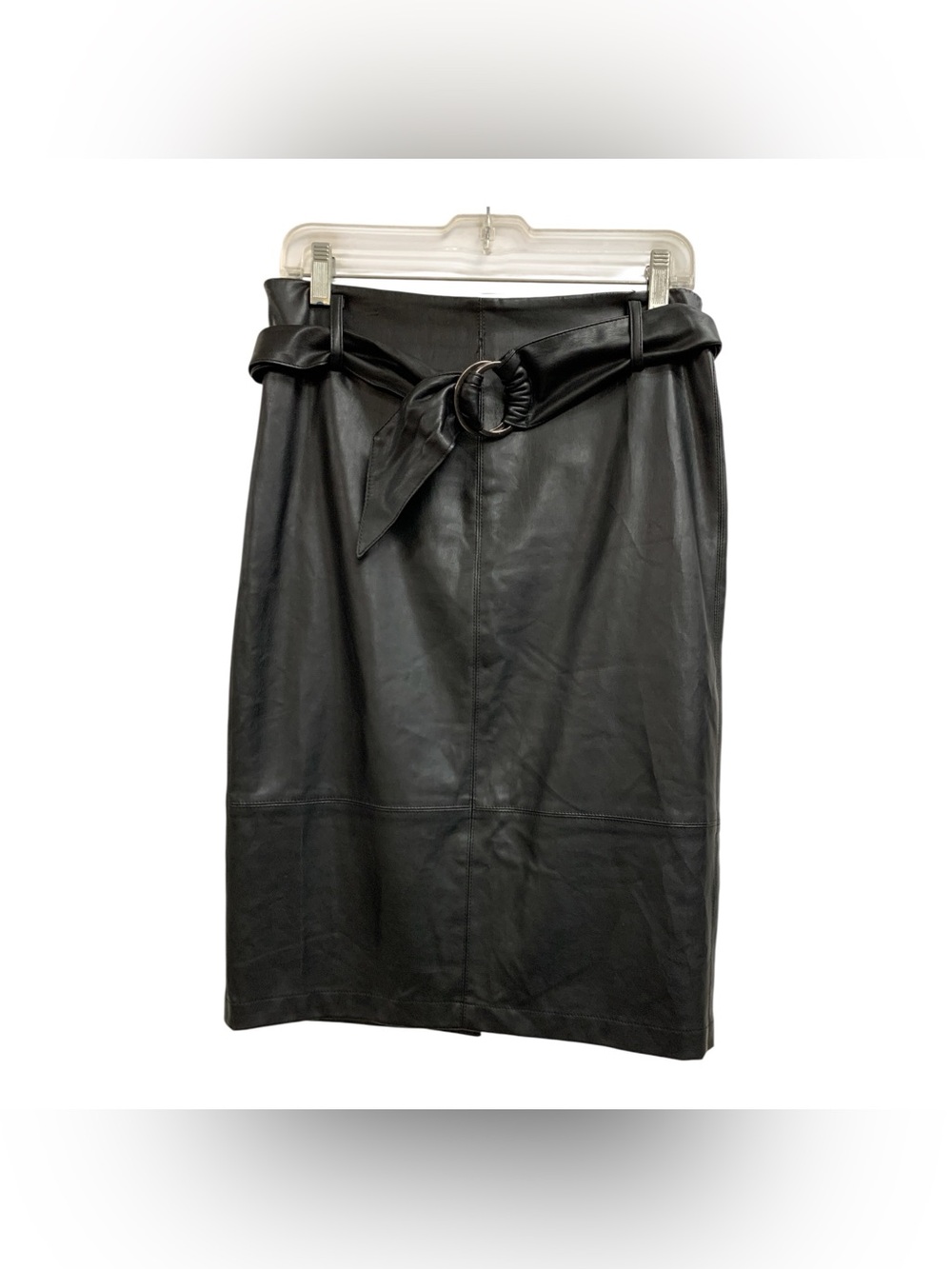Zara Black Faux Leather Paperbag Waist Pencil Skirt Size M